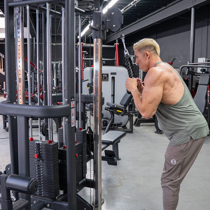 4 Stack Megatron Standard Jungle Gym - 2 Colors - Muscle D Fitness - Low Row, Lat Pulldown, Single Handle Hi/low Pulley, Double Hi/Low Pulley - Sweatfully