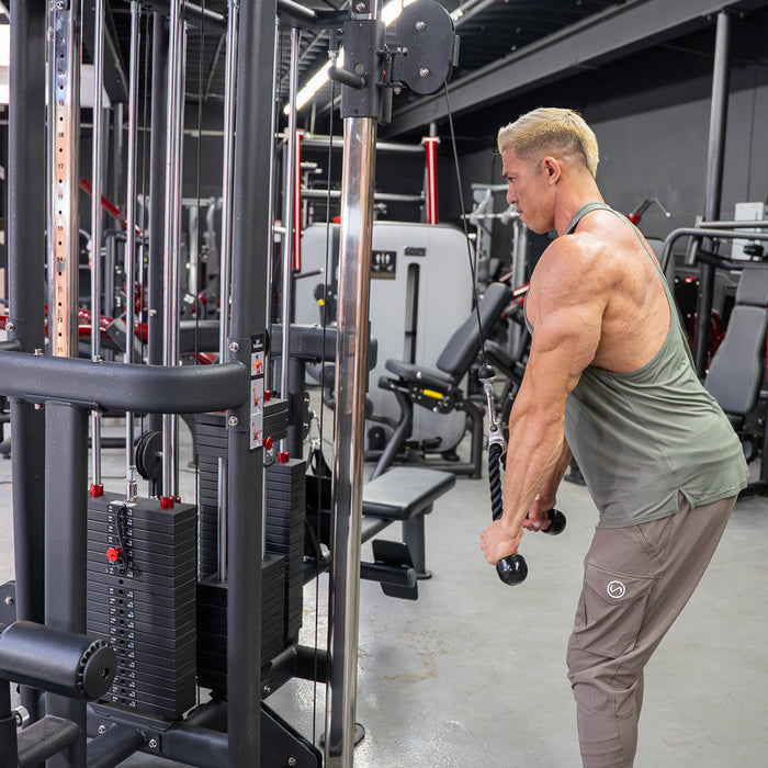 4 Stack Megatron Standard Jungle Gym - 2 Colors - Muscle D Fitness - Low Row, Lat Pulldown, Single Handle Hi/low Pulley, Double Hi/Low Pulley - Sweatfully
