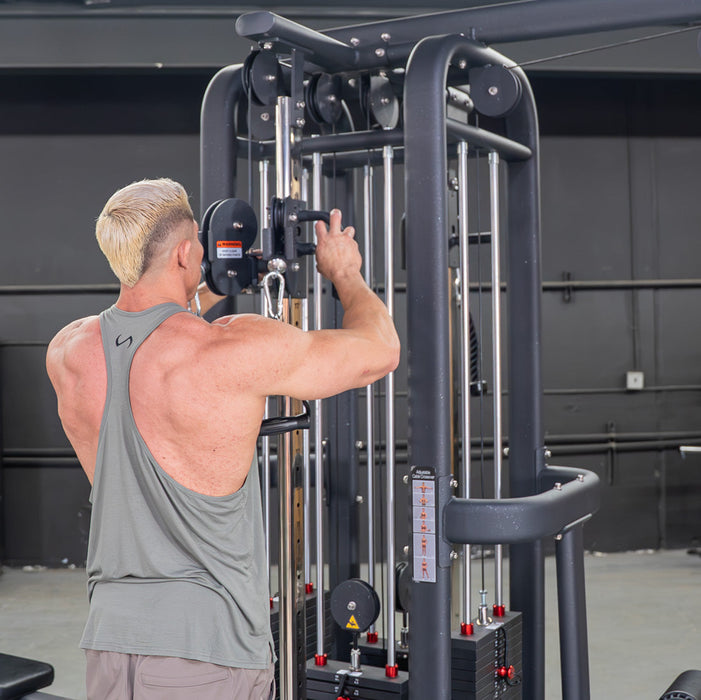 4 Stack Megatron Standard Jungle Gym - 2 Colors - Muscle D Fitness - Low Row, Lat Pulldown, Single Handle Hi/low Pulley, Double Hi/Low Pulley - Sweatfully