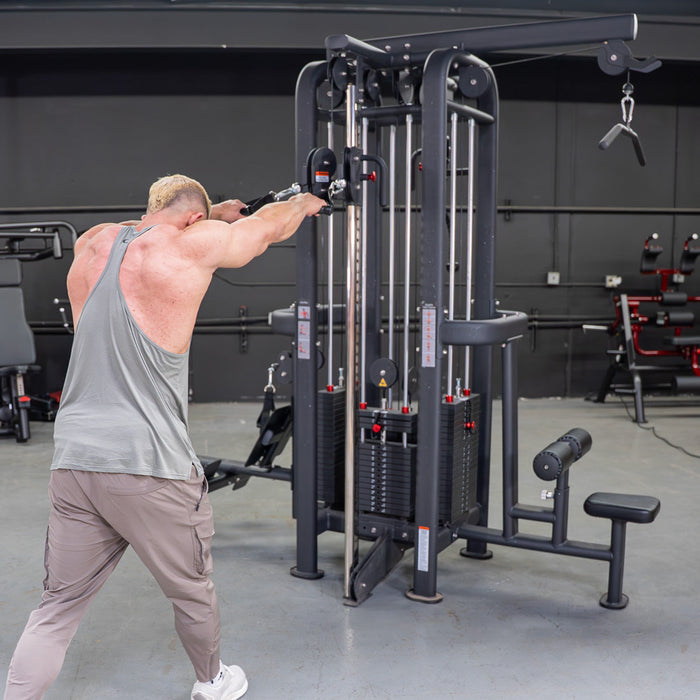 4 Stack Megatron Standard Jungle Gym - 2 Colors - Muscle D Fitness - Low Row, Lat Pulldown, Single Handle Hi/low Pulley, Double Hi/Low Pulley - Sweatfully
