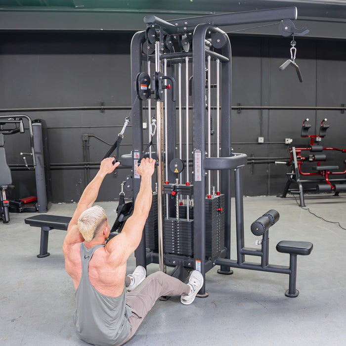 4 Stack Megatron Standard Jungle Gym - 2 Colors - Muscle D Fitness - Low Row, Lat Pulldown, Single Handle Hi/low Pulley, Double Hi/Low Pulley - Sweatfully
