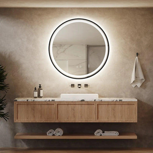 4 in 1 Blacklit Framed Round LED Bathroom Mirror - Sweatfully
