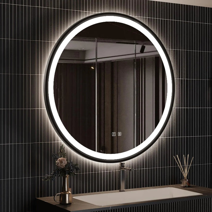 4 in 1 Blacklit Framed Round LED Bathroom Mirror - Sweatfully