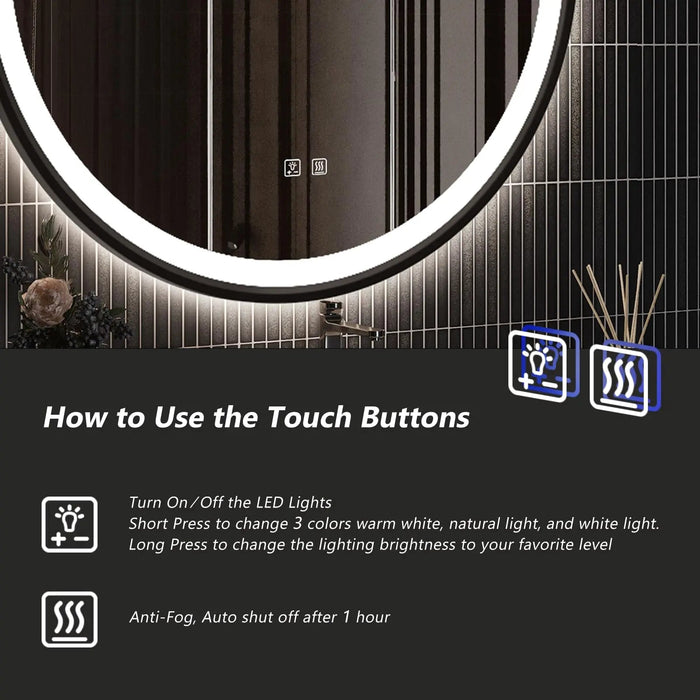 4 in 1 Blacklit Framed Round LED Bathroom Mirror - Sweatfully