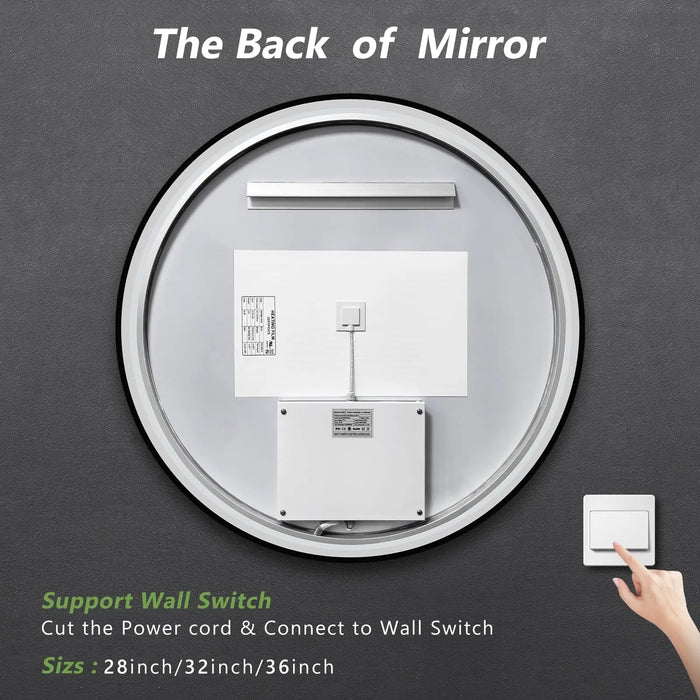 4 in 1 Blacklit Framed Round LED Bathroom Mirror - Sweatfully