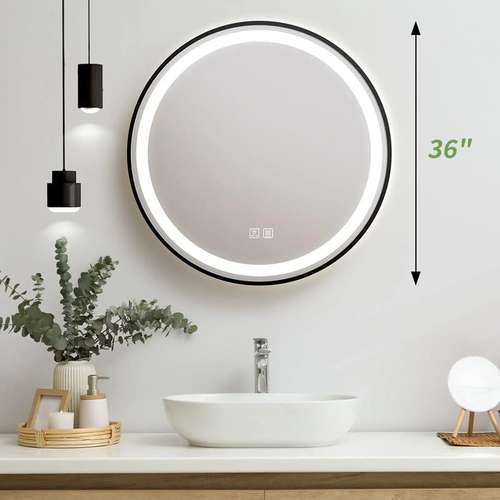 4 in 1 Blacklit Framed Round LED Bathroom Mirror - Sweatfully
