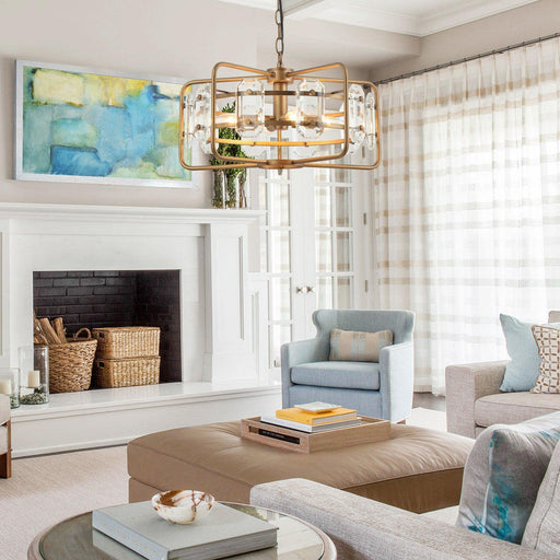 4-Light Golden or Black Modern Crystal Island Pendant Light - Sweatfully