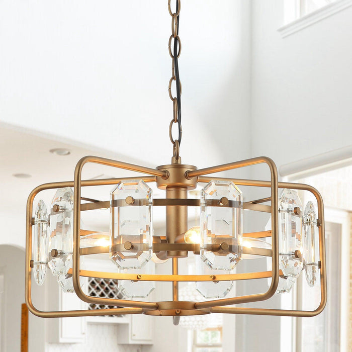 4-Light Golden or Black Modern Crystal Island Pendant Light - Sweatfully