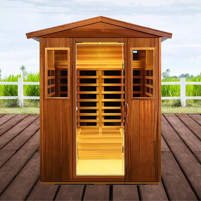 4-Person Luxury Low EMF Outdoor FAR Infrared Home Sauna With Bluetooth Audio, 2050W (SAK15372) - Sweatfully