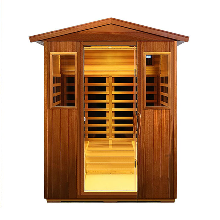 4-Person Luxury Low EMF Outdoor FAR Infrared Home Sauna With Bluetooth Audio, 2050W (SAK15372) - Sweatfully