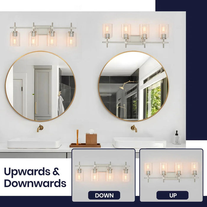 Jasper Modern 4-Light Clear Glass Bathroom Lights Linear Vanity Light - Sweatfully