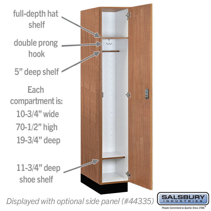 Salsbury 12" Wide Premier Wood Locker - Single Tier - 1 Wide - 6 Feet High - 21" Deep - Red Oak - Resettable Combination Locks - Sweatfully