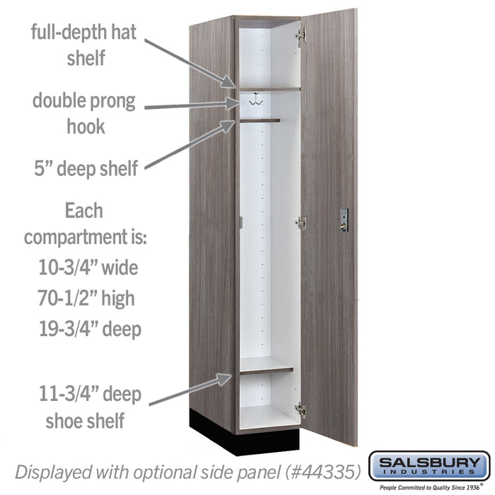 Salsbury 12" Wide Premier Wood Locker - Single Tier - 1 Wide - 6 Feet High - 21" Deep - Skyline Walnut - Resettable Combination Locks - Sweatfully
