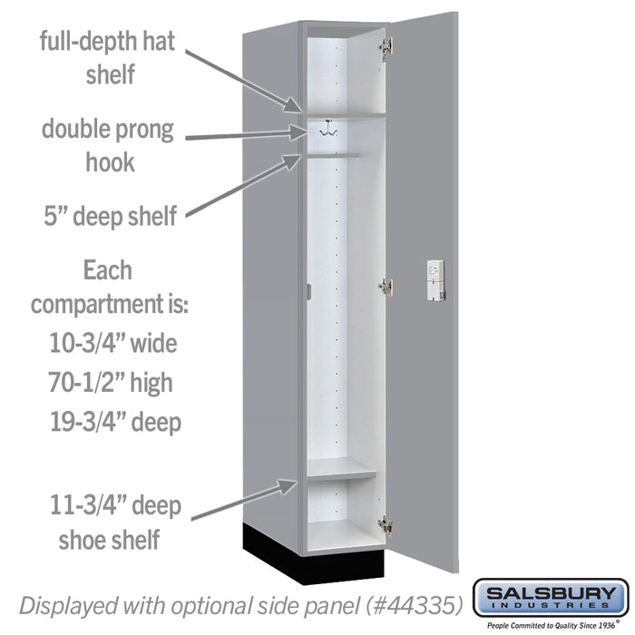 Salsbury 12" Wide Premier Wood Locker - Single Tier - 1 Wide - 6 Feet High - 21" Deep - Winter Fog - Electronic Locks - Sweatfully