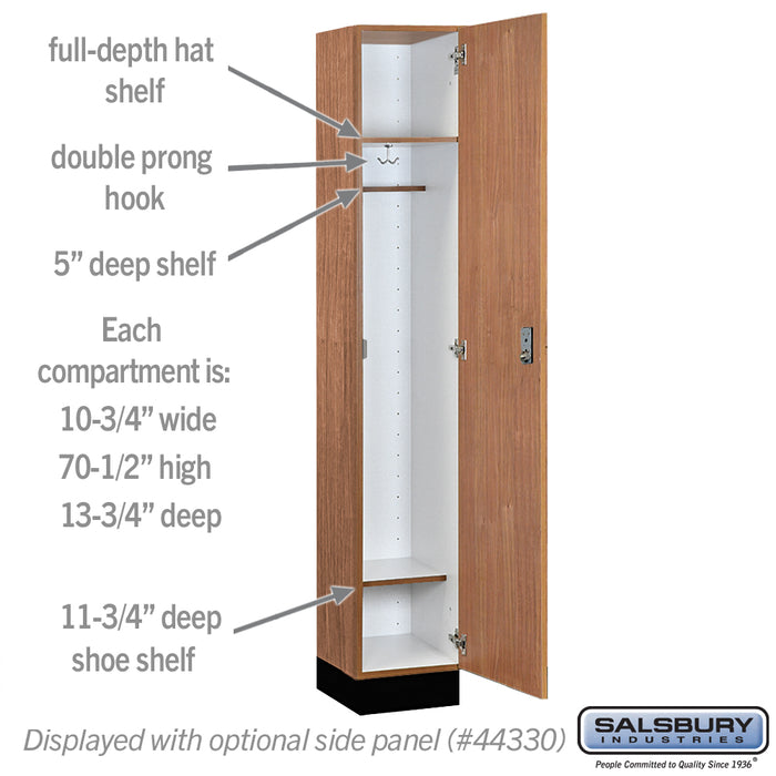 Salsbury 12" Wide Premier Wood Locker - Single Tier - 1 Wide - 6 Feet High - 15" Deep - Red Oak - Resettable Combination Locks - Sweatfully