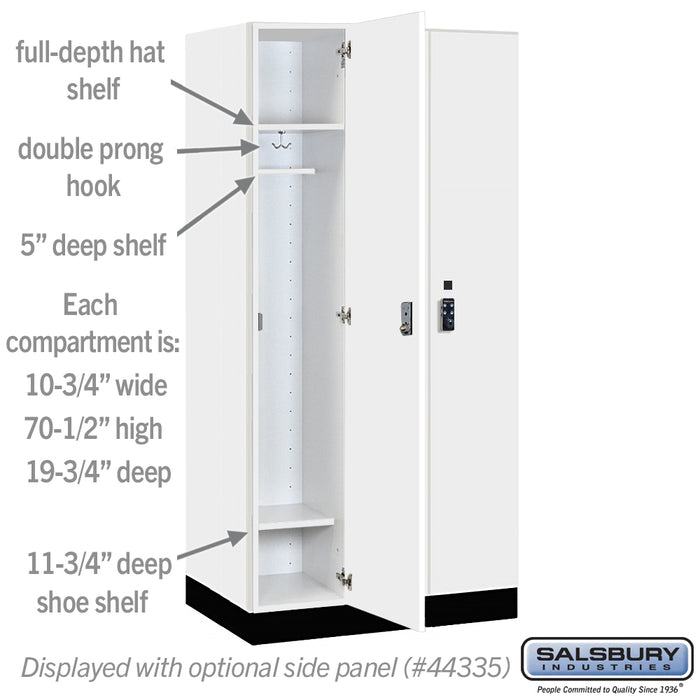 Salsbury 12" Wide Premier Wood Locker - Single Tier - 3 Wide - 6 Feet High - 21" Deep - Arctic White - Resettable Combination Locks - Sweatfully