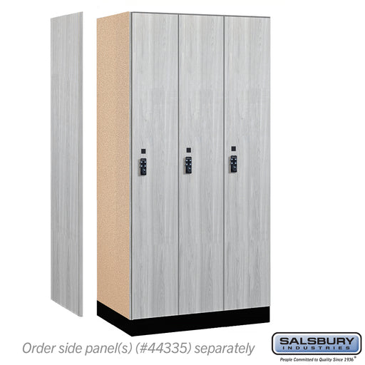Salsbury 12" Wide Premier Wood Locker - Single Tier - 3 Wide - 6 Feet High - 21" Deep - Silver Teak - Resettable Combination Locks - Sweatfully