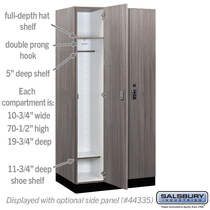 Salsbury 12" Wide Premier Wood Locker - Single Tier - 3 Wide - 6 Feet High - 21" Deep - Skyline Walnut - Resettable Combination Locks - Sweatfully