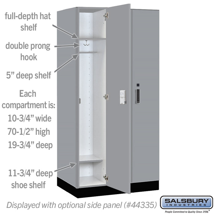 Salsbury 12" Wide Premier Wood Locker - Single Tier - 3 Wide - 6 Feet High - 21" Deep - Winter Fog - Electronic Locks - Sweatfully