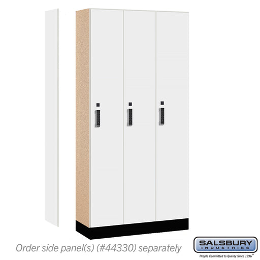Salsbury 12" Wide Premier Wood Locker - Single Tier - 3 Wide - 6 Feet High - 15" Deep - Arctic White - Electronic Locks - Sweatfully