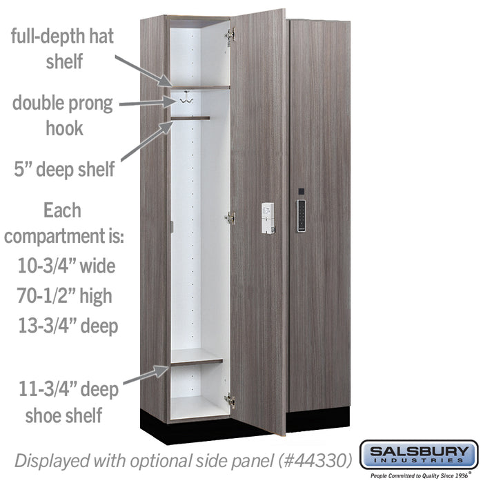 Salsbury 12" Wide Premier Wood Locker - Single Tier - 3 Wide - 6 Feet High - 15" Deep - Skyline Walnut - Electronic Locks - Sweatfully