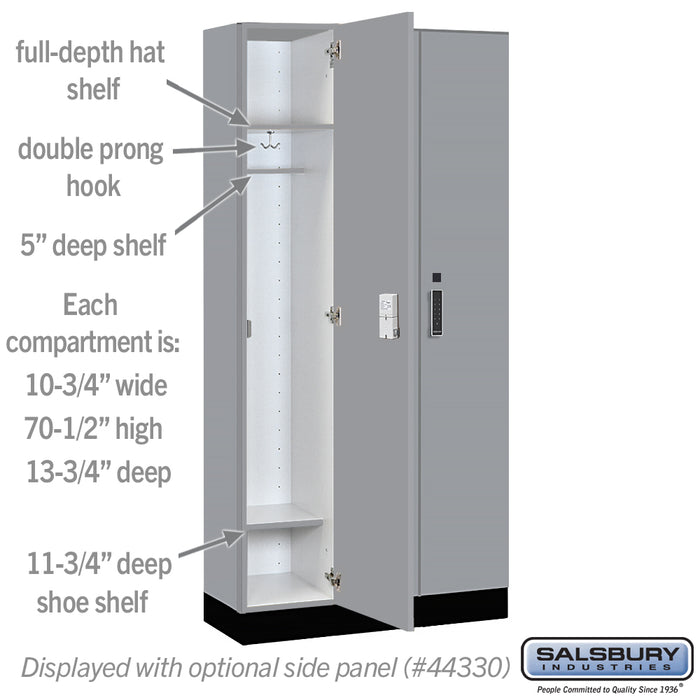 Salsbury 12" Wide Premier Wood Locker - Single Tier - 3 Wide - 6 Feet High - 15" Deep - Winter Fog - Electronic Locks - Sweatfully