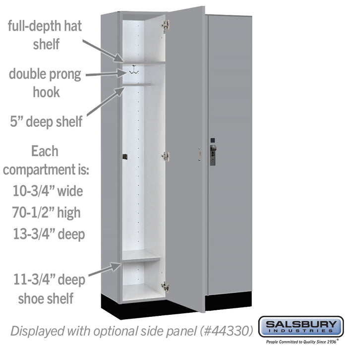 Salsbury 12" Wide Premier Wood Locker - Single Tier - 3 Wide - 6 Feet High - 15" Deep - Winter Fog - Hasps - Sweatfully