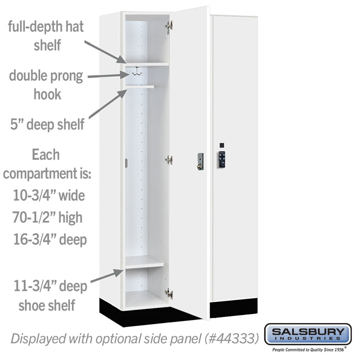 Salsbury 12" Wide Premier Wood Locker - Single Tier - 3 Wide - 6 Feet High - 18" Deep - Arctic White - Resettable Combination Locks - Sweatfully
