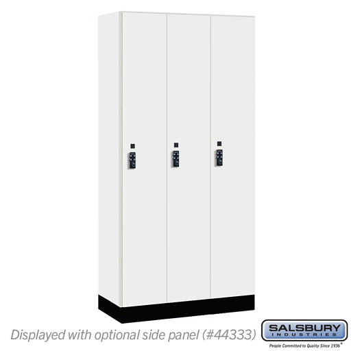 Salsbury 12" Wide Premier Wood Locker - Single Tier - 3 Wide - 6 Feet High - 18" Deep - Arctic White - Resettable Combination Locks - Sweatfully