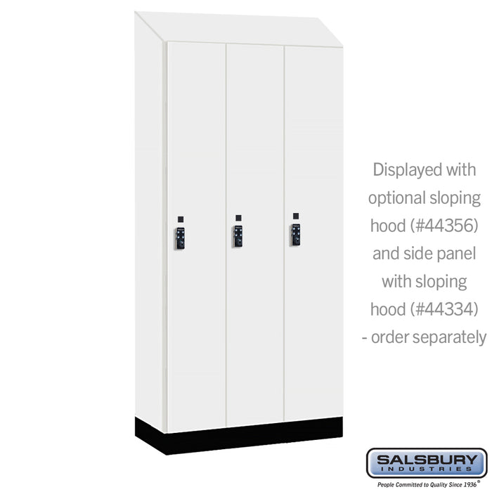 Salsbury 12" Wide Premier Wood Locker - Single Tier - 3 Wide - 6 Feet High - 18" Deep - Arctic White - Resettable Combination Locks - Sweatfully