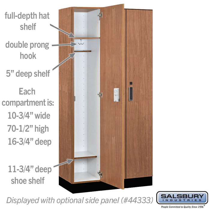 Salsbury 12" Wide Premier Wood Locker - Single Tier - 3 Wide - 6 Feet High - 18" Deep - Red Oak - Electronic Locks - Sweatfully