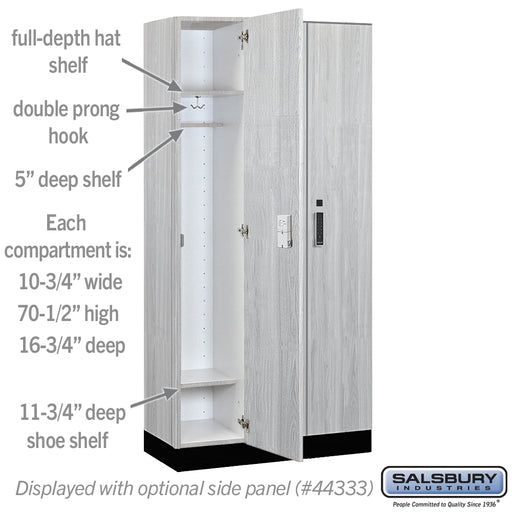 Salsbury 12" Wide Premier Wood Locker - Single Tier - 3 Wide - 6 Feet High - 18" Deep - Silver Teak - Electronic Locks - Sweatfully