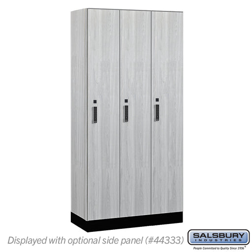 Salsbury 12" Wide Premier Wood Locker - Single Tier - 3 Wide - 6 Feet High - 18" Deep - Silver Teak - Electronic Locks - Sweatfully