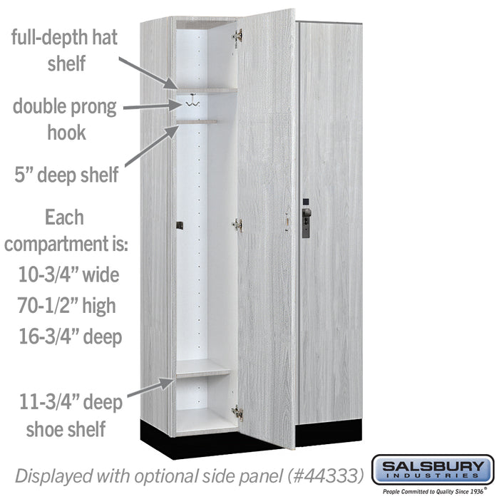 Salsbury 12" Wide Premier Wood Locker - Single Tier - 3 Wide - 6 Feet High - 18" Deep - Silver Teak - Hasps - Sweatfully