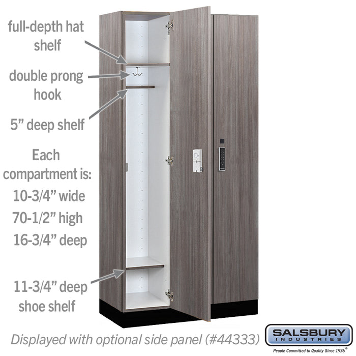 Salsbury 12" Wide Premier Wood Locker - Single Tier - 3 Wide - 6 Feet High - 18" Deep - Skyline Walnut - Electronic Locks - Sweatfully