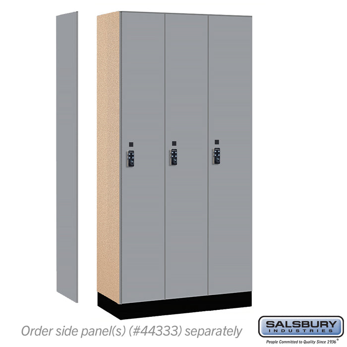 Salsbury 12" Wide Premier Wood Locker - Single Tier - 3 Wide - 6 Feet High - 18" Deep - Winter Fog - Resettable Combination Locks - Sweatfully