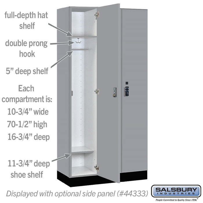 Salsbury 12" Wide Premier Wood Locker - Single Tier - 3 Wide - 6 Feet High - 18" Deep - Winter Fog - Resettable Combination Locks - Sweatfully