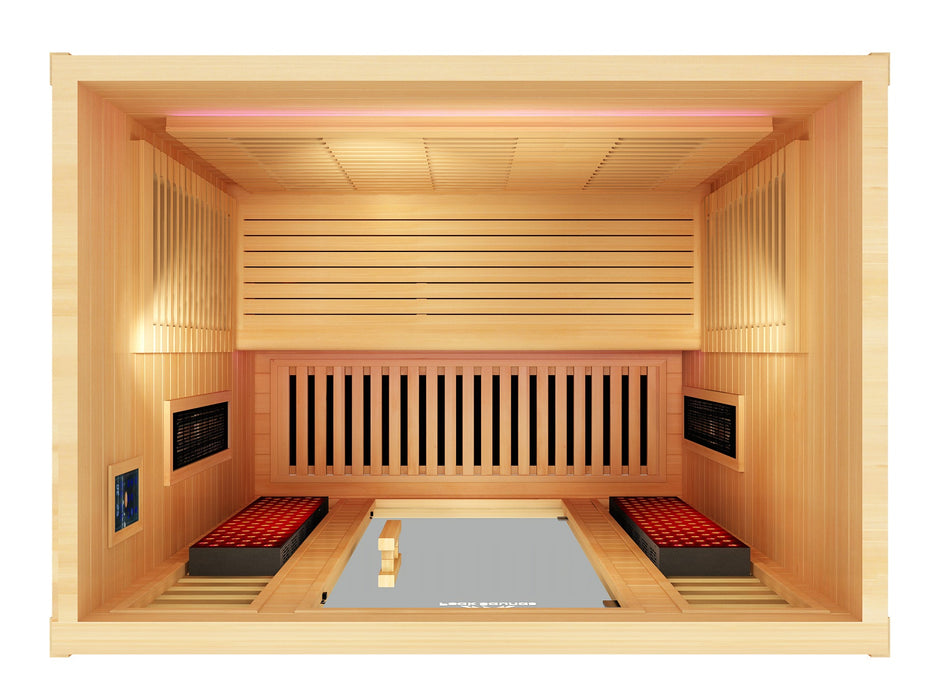 Peak Saunas Denali 3-Person Indoor Full Spectrum Infrared Sauna with Two XL Medical-Grade Red Light Therapy Panels & Smart WiFi App Control - Sweatfully