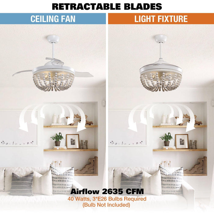 42" Huang Farmhouse Wooden Beads Ceiling Fan with Lighting - Sweatfully