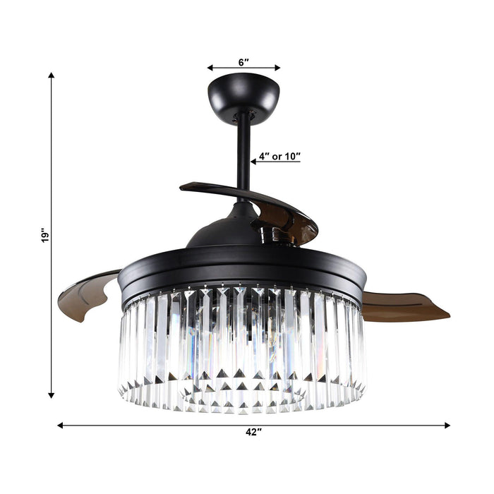 42" Modern Downrod Mount Crystal Ceiling Fan with Lighting and Remote Control - Sweatfully