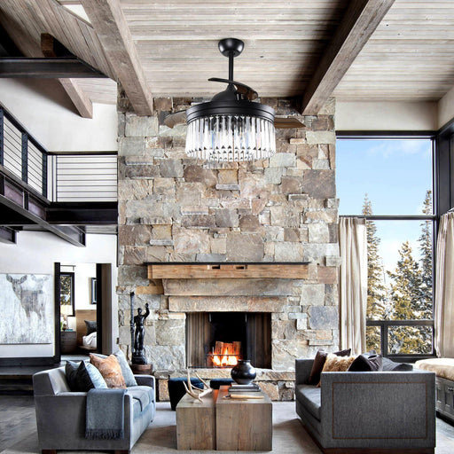 42" Modern Downrod Mount Crystal Ceiling Fan with Lighting and Remote Control - Sweatfully