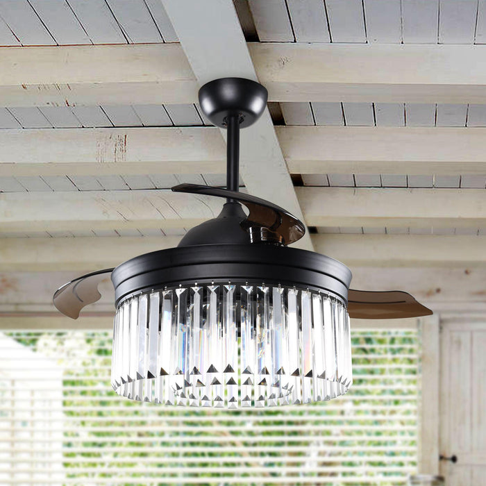 42" Modern Downrod Mount Crystal Ceiling Fan with Lighting and Remote Control - Sweatfully