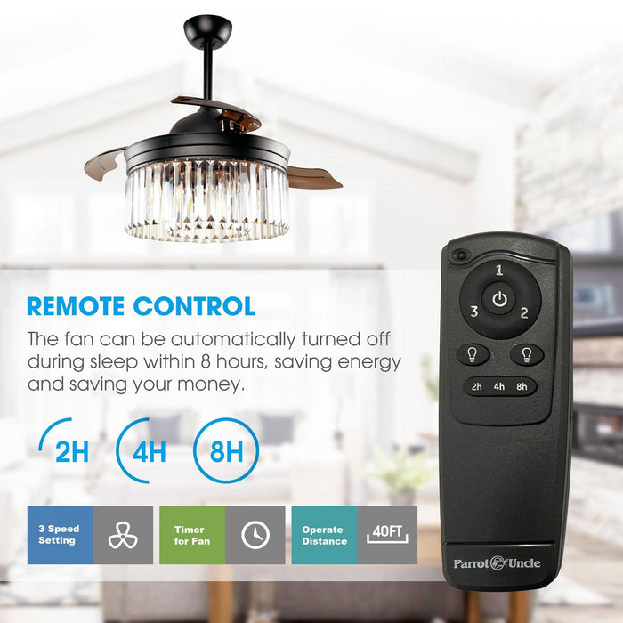 42" Modern Downrod Mount Crystal Ceiling Fan with Lighting and Remote Control - Sweatfully
