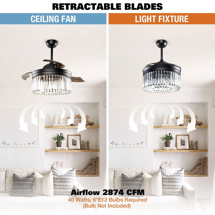 42" Modern Downrod Mount Crystal Ceiling Fan with Lighting and Remote Control - Sweatfully