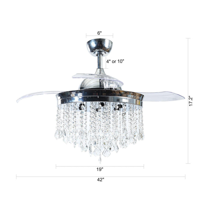 42" Mateo Modern Downrod Mount Crystal Ceiling Fan with Lighting and Remote Control - Sweatfully