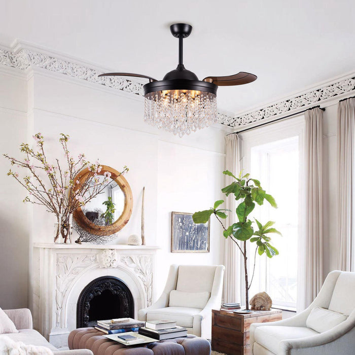 42" Mateo Modern Downrod Mount Crystal Ceiling Fan with Lighting and Remote Control - Sweatfully