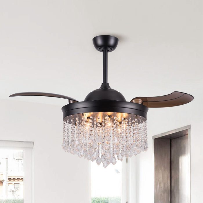 42" Mateo Modern Downrod Mount Crystal Ceiling Fan with Lighting and Remote Control - Sweatfully