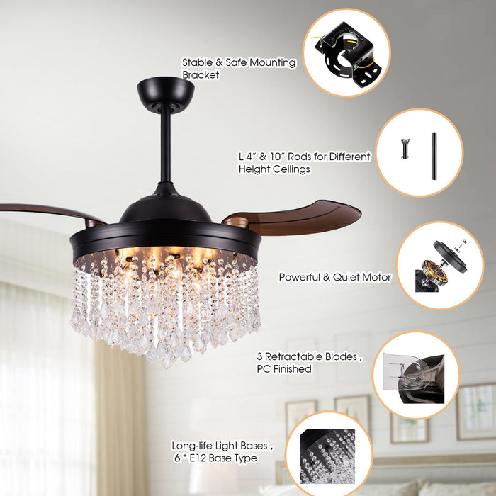 42" Mateo Modern Downrod Mount Crystal Ceiling Fan with Lighting and Remote Control - Sweatfully