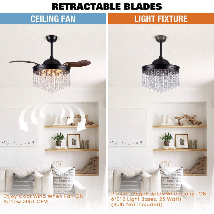 42" Mateo Modern Downrod Mount Crystal Ceiling Fan with Lighting and Remote Control - Sweatfully