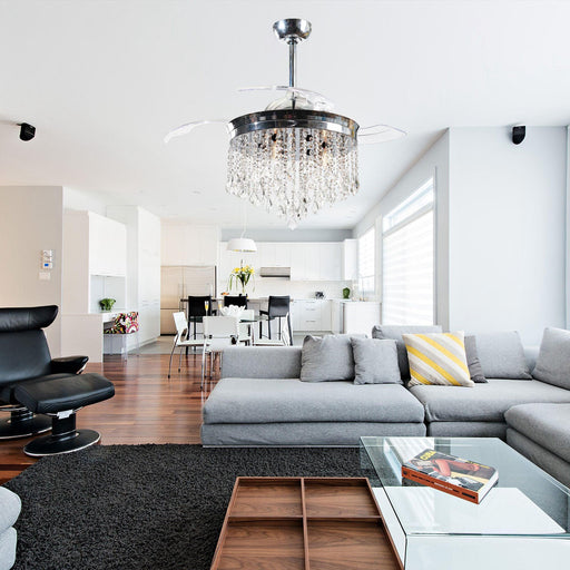 42" Mateo Modern Downrod Mount Crystal Ceiling Fan with Lighting and Remote Control - Sweatfully